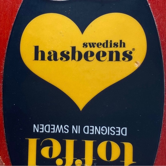 Swedish Hasbeens Sandal Red Leather Clog Bow Buckle Wood Size 8.5 - Picture 12 of 15